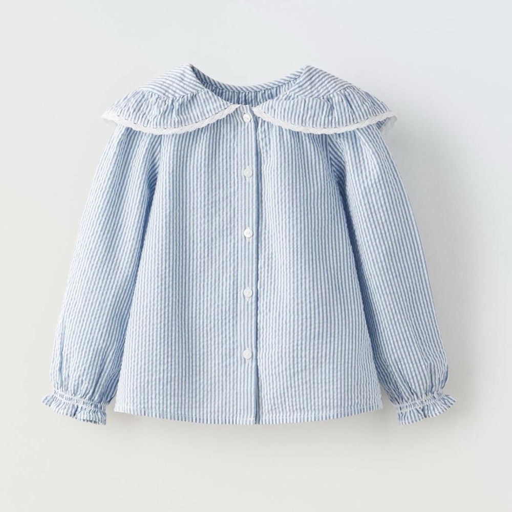 Zara Lace Trimmed Seersucker Shirt